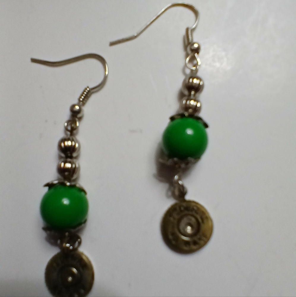 Southern Charm... Silver Tone, Green Glass Bead and The Nailhead of a Bullet.